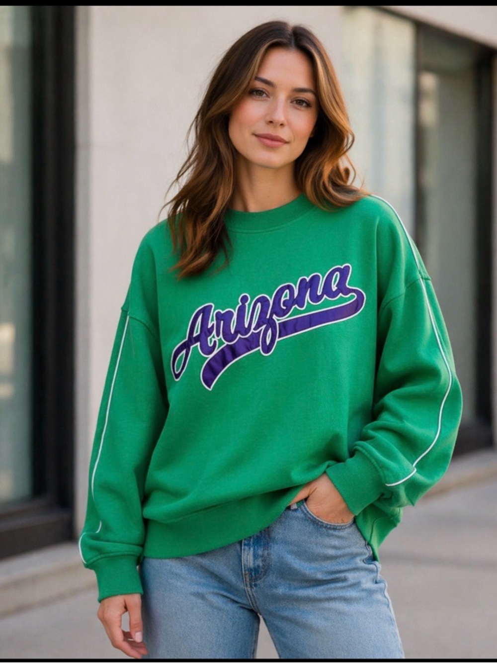 H&M “Divided” Green Sweatshirt with Purple 'Arizona' Script